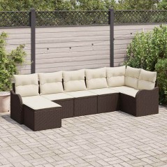 vidaXL Set da giardino in rattan sintetico da 7 pezzi con cuscini marroni