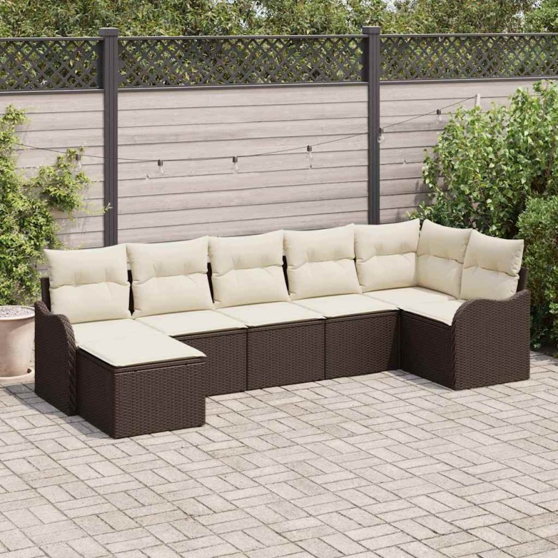 vidaXL Set da giardino in rattan sintetico da 7 pezzi con cuscini marroni