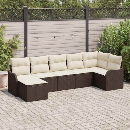 vidaXL Set da giardino in rattan sintetico da 7 pezzi con cuscini marroni