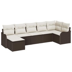 vidaXL Set da giardino in rattan sintetico da 7 pezzi con cuscini marroni