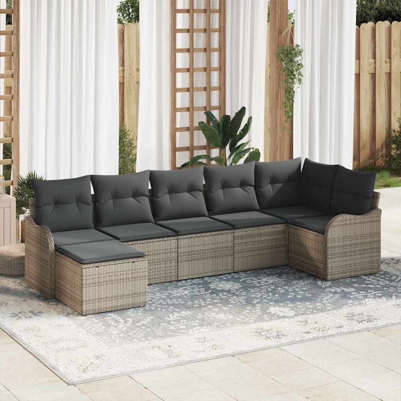 vidaXL Set Mobili da Giardino 7 Pezzi con Cuscini Grigi in Rattan Sintetico