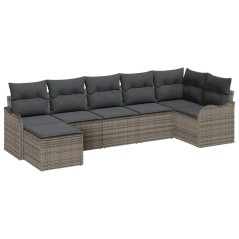vidaXL Set Mobili da Giardino 7 Pezzi con Cuscini Grigi in Rattan Sintetico
