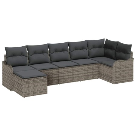vidaXL Set Mobili da Giardino 7 Pezzi con Cuscini Grigi in Rattan Sintetico
