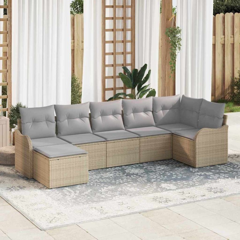 vidaXL Set da Giardino a 7 Pezzi con Cuscini Beige in Rattan Sintetico vidaXL Set da Giardino a 7 Pezzi con Cuscini Beige in Rattan Sintetico