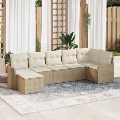 vidaXL Set divani giardino 7 pezzi con cuscini beige in rattan sintetico