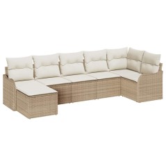 vidaXL Set divani giardino 7 pezzi con cuscini beige in rattan sintetico