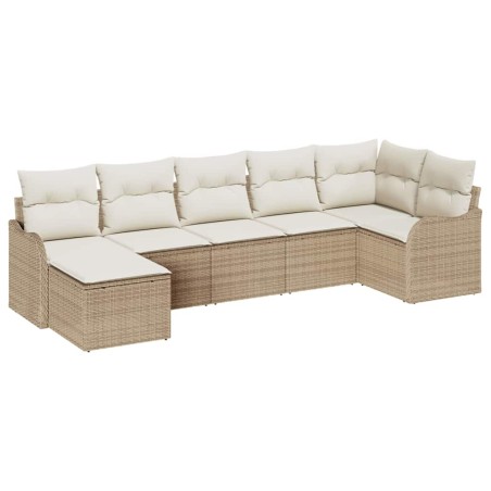 vidaXL Set divani giardino 7 pezzi con cuscini beige in rattan sintetico