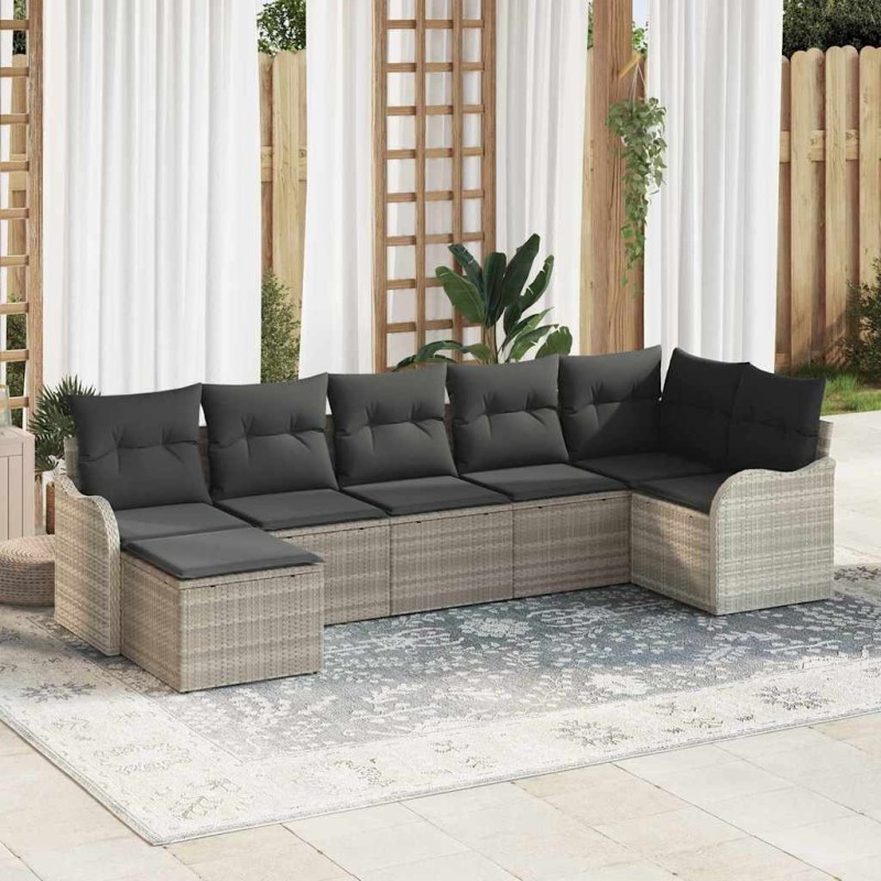 vidaXL Set da giardino in 7 pezzi con cuscini grigio chiaro in rattan sintetico