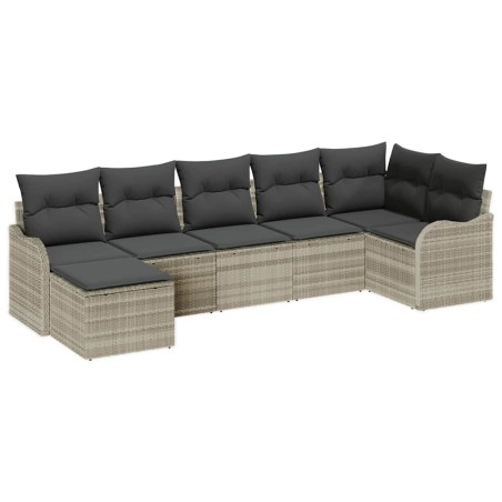 vidaXL Set da giardino in 7 pezzi con cuscini grigio chiaro in rattan sintetico