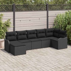 vidaXL Set Divano da Giardino 7 Pezzi con Cuscini in Rattan Polietilene Nero