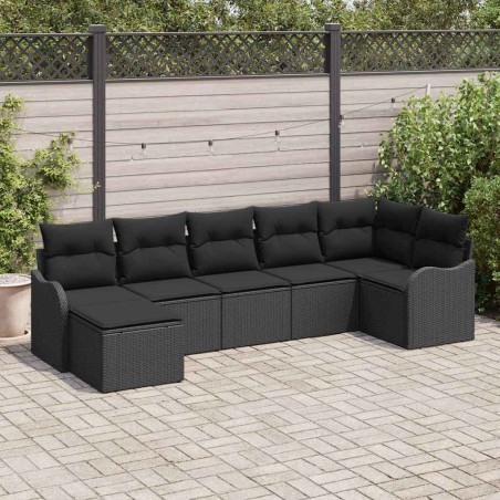 vidaXL Set Divano da Giardino 7 Pezzi con Cuscini in Rattan Polietilene Nero