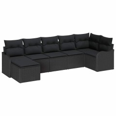 vidaXL Set Divano da Giardino 7 Pezzi con Cuscini in Rattan Polietilene Nero