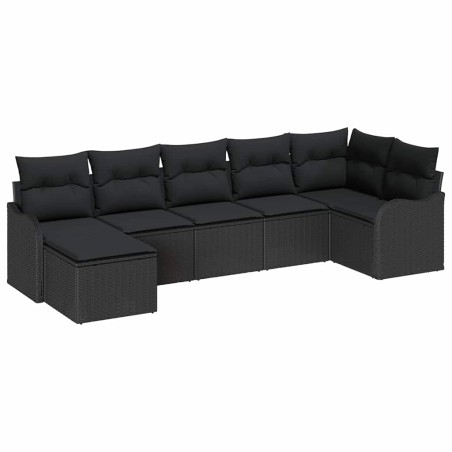 vidaXL Set Divano da Giardino 7 Pezzi con Cuscini in Rattan Polietilene Nero
