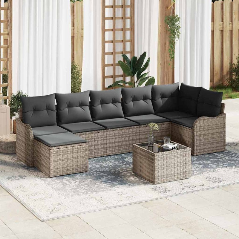 vidaXL Set di divani da giardino 7 pezzi con cuscini neri in polyrattan