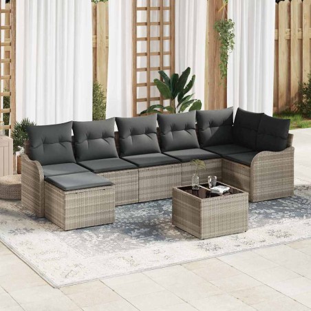 vidaXL Set di Divani da Giardino 8 Pezzi con Cuscini Grigi in Polyrattan