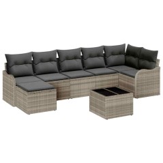 vidaXL Set di Divani da Giardino 8 Pezzi con Cuscini Grigi in Polyrattan