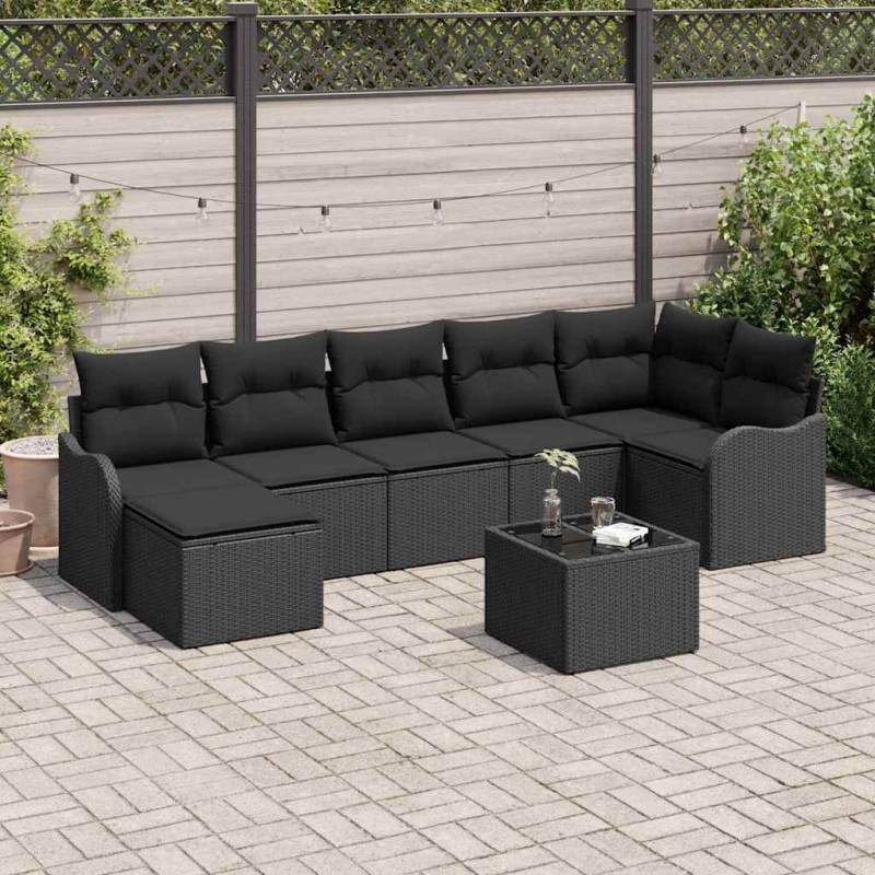 vidaXL Set da Giardino in 8 Pezzi con Cuscini in Rattan Sintetico Beige.