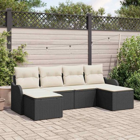 vidaXL Set di divani da giardino da 6 pezzi di con cuscini in rattan sintetico nero.