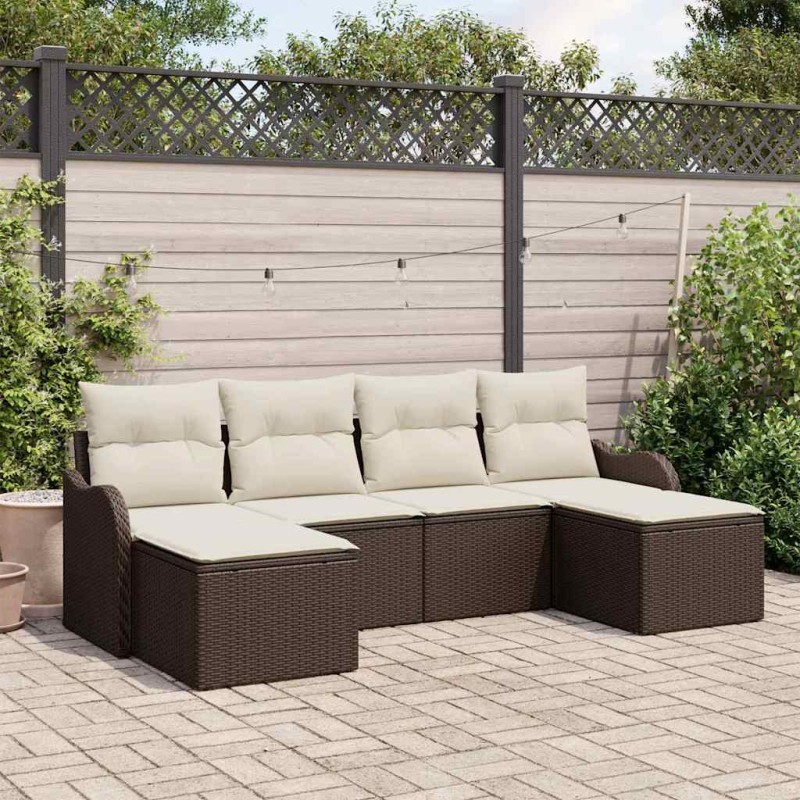 vidaXL Set di Sofà da Giardino 6 Pezzi con Cuscini in Rattan e Poliestere Marrone