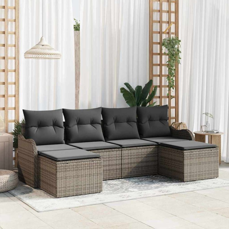 vidaXL Set di divani da giardino con cuscini, 6 pezzi in rattan sintetico grigio vidaXL Set di divani da giardino con cuscini, 6 pezzi in rattan sintetico grigio
