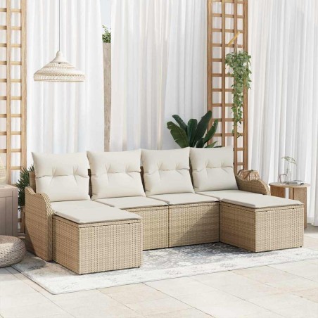 vidaXL Set di Divani da Giardino in 6 Pezzi con Cuscini Beige in Rattan Sintetico