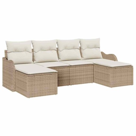 vidaXL Set di Divani da Giardino in 6 Pezzi con Cuscini Beige in Rattan Sintetico