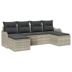 vidaXL Set di divani da giardino 6 pezzi con cuscini, grigio chiaro, in rattan sintetico.
