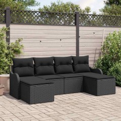 vidaXL Set Divano 6 Pezzi con Cuscini in Rattan Nero