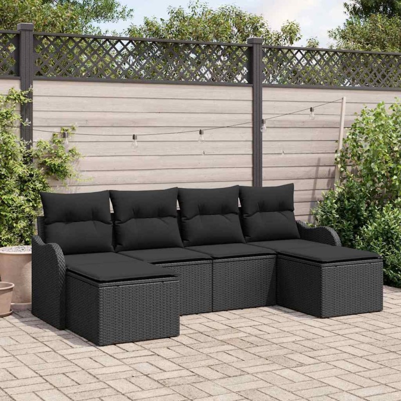 vidaXL Set Divano 6 Pezzi con Cuscini in Rattan Nero