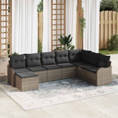 vidaXL Set da giardino con 8 pezzi e cuscini grigi in polyrattan.