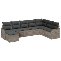 vidaXL Set da giardino con 8 pezzi e cuscini grigi in polyrattan.