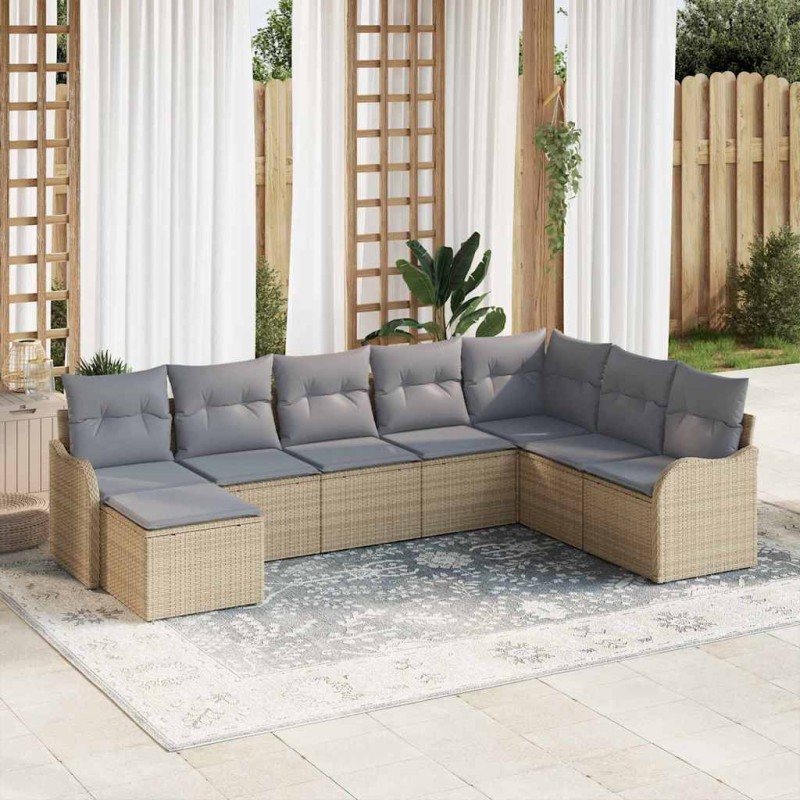 vidaXL Set Divano da Giardino 8 Pezzi con Cuscini Beige in Polyrattan