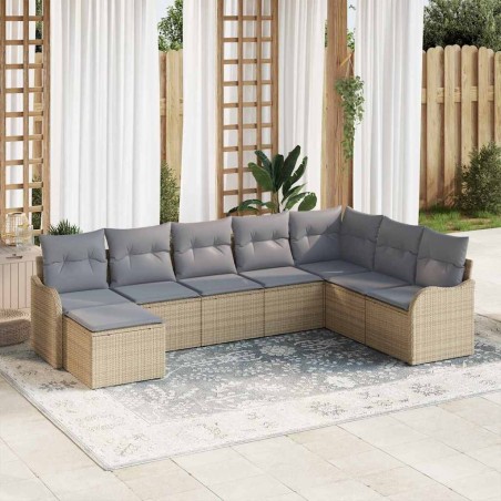 vidaXL Set Divano da Giardino 8 Pezzi con Cuscini Beige in Polyrattan