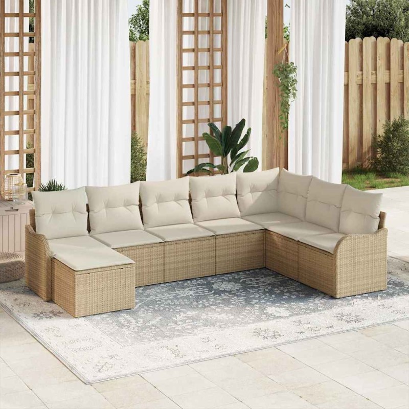 vidaXL Set da giardino 8 pezzi con cuscini beige, in rattan sintetico.