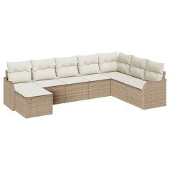vidaXL Set da giardino 8 pezzi con cuscini beige, in rattan sintetico.
