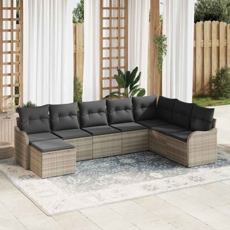 vidaXL Set divano da giardino 8 pezzi con cuscini grigio chiaro in rattan sintetico