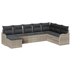vidaXL Set divano da giardino 8 pezzi con cuscini grigio chiaro in rattan sintetico