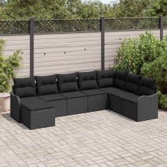 vidaXL Set di divano da giardino da 8 pezzi con cuscini neri in rattan sintetico.