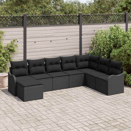 vidaXL Set di divano da giardino da 8 pezzi con cuscini neri in rattan sintetico.