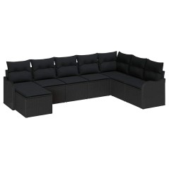 vidaXL Set di divano da giardino da 8 pezzi con cuscini neri in rattan sintetico.