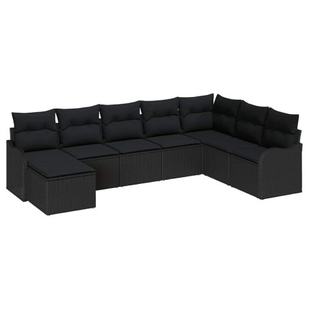 vidaXL Set di divano da giardino da 8 pezzi con cuscini neri in rattan sintetico.