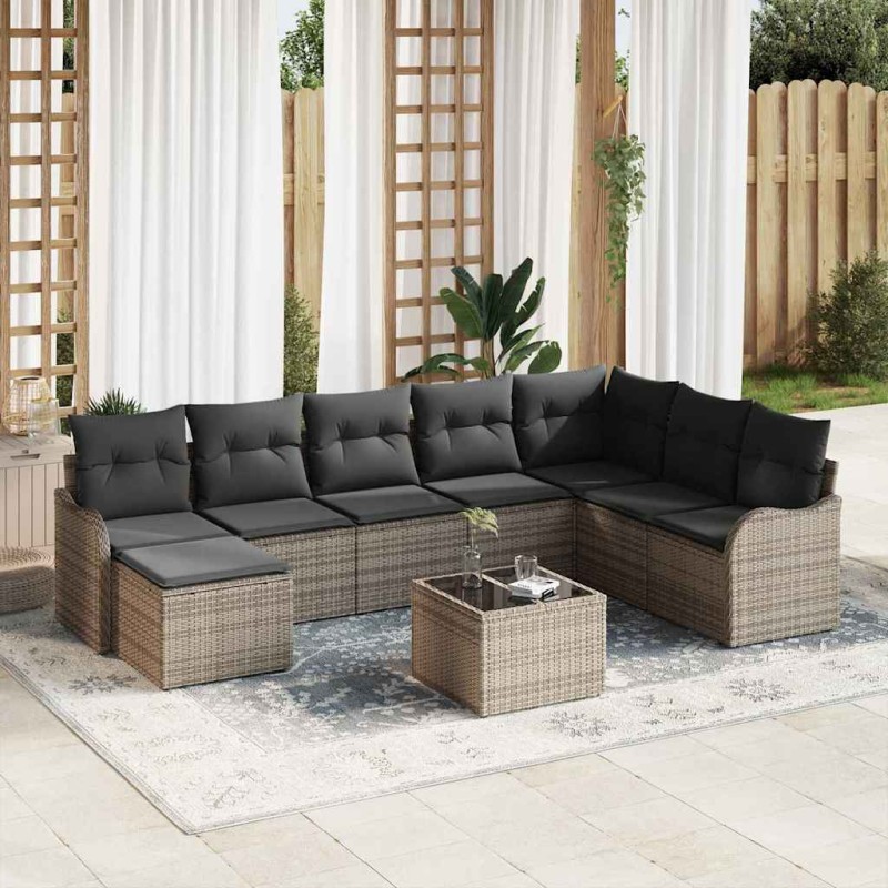 vidaXL Set Divano da Giardino 8 Pezzi con Cuscini Neri in Polyrattan.