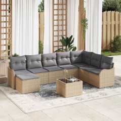 vidaXL Set Divano da Giardino 9 Pezzi con Cuscini Neri in Poly Rattan