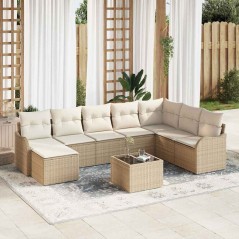 vidaXL Set Divano da Giardino 9 Pezzi con Cuscini Marrone in Polyrattan