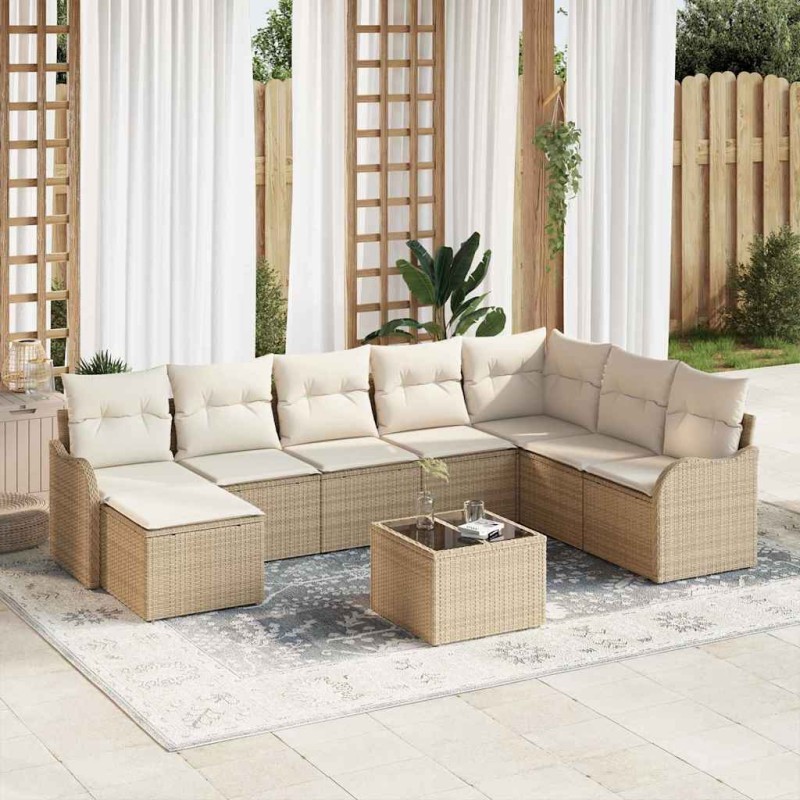 vidaXL Set Divano da Giardino 9 Pezzi con Cuscini Marrone in Polyrattan