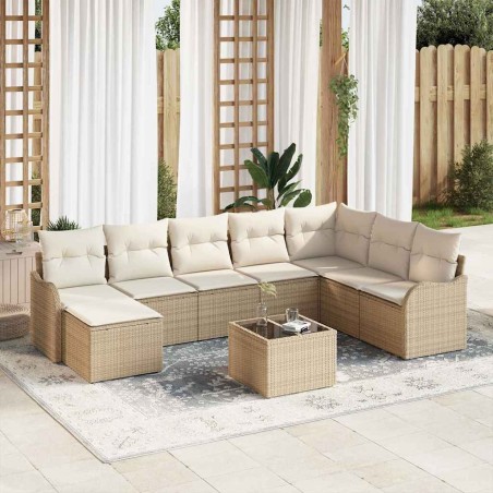 vidaXL Set Divano da Giardino 9 Pezzi con Cuscini Marrone in Polyrattan
