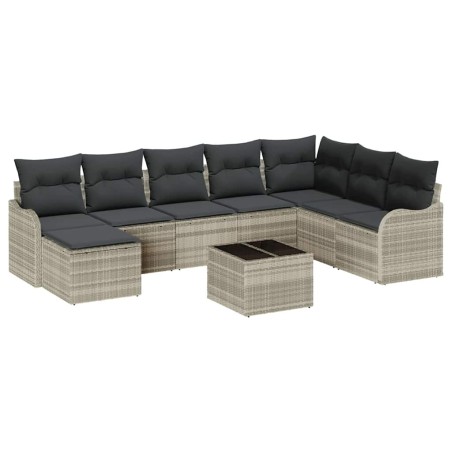 vidaXL Set Divano da Giardino 9 Pezzi con Cuscini Grigio in Polyrattan