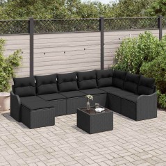 vidaXL Set di divani da giardino 9 pezzi con cuscini beige in poly rattan.