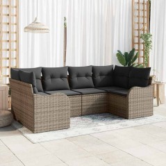 vidaXL Set di divani da giardino con cuscini grigi in rattan, 6 pezzi.