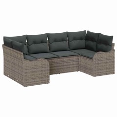 vidaXL Set di divani da giardino con cuscini grigi in rattan, 6 pezzi.